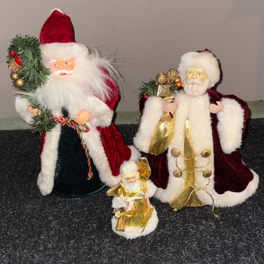 Festive Santa Figurine Set with Red and Gold Accents